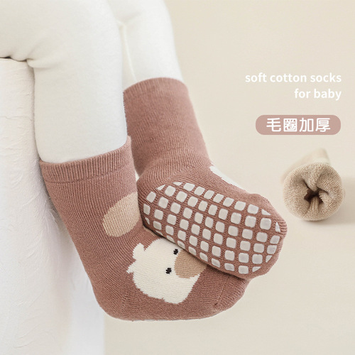 22 autumn and winter terry thickened baby floor socks baby non-slip toddler socks newborn class a mid-tube socks