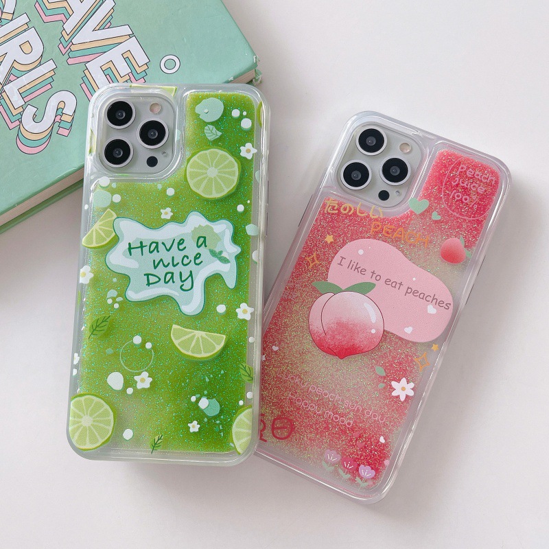 夏日清新流沙水蜜桃檸檬適用iPhone13/12蘋果14ProMax女15P手機殼