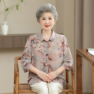 Middle-Aged and Elderly Women's Summer Blouses 2025 Grandma Fashion Mom Summer Thin Old Lady Shirts Elderly Clothes