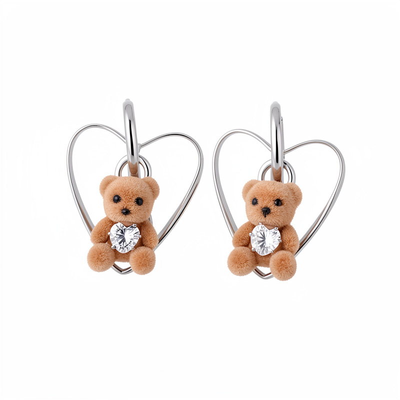 Resina de zircón fringe amor peluche osos collar de perlas temperamento suéter cadena alta sensación lujoso conjunto de joyas ligeras