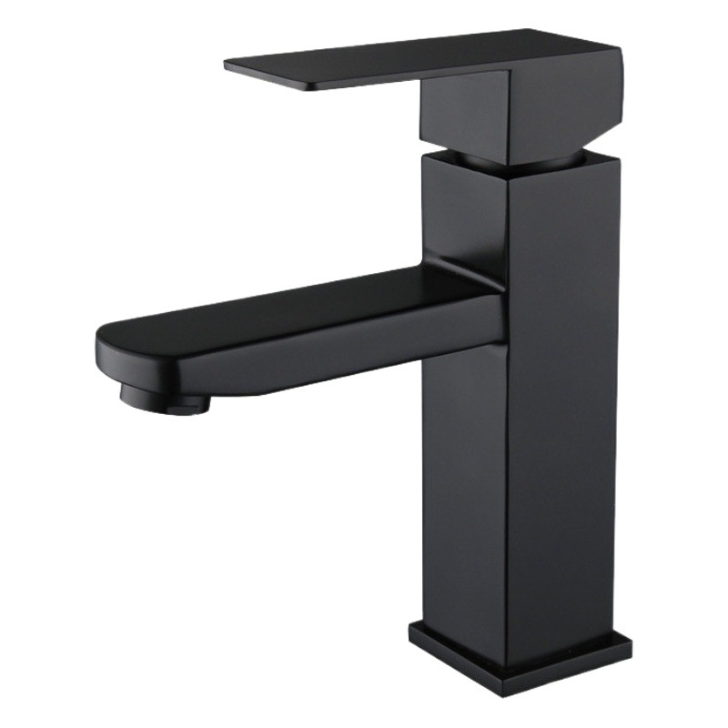 Grifo cuadrado negro para lavabo, mezclador de agua fría y caliente de un solo orificio para baño doméstico