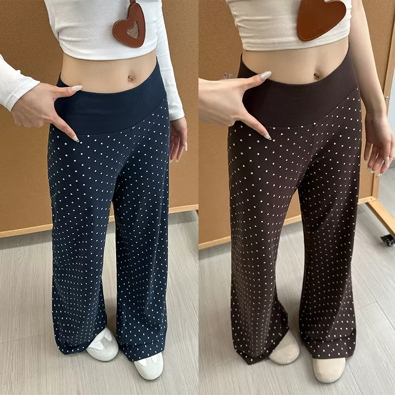 波点微喇裤女高腰垂感显瘦2026 春季新款休闲裤复古宽松百搭长裤
