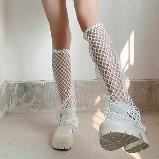 Fishnet Leg Cover Stacked Stockings Lace Mesh Lower Leg Socks Horn Wide Leg Mid-barrel Socks Spring and Summer New