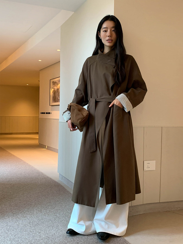 MOXI 十三行女装2025秋季韩系风衣外套女加长款立领女式风衣外套|undefined