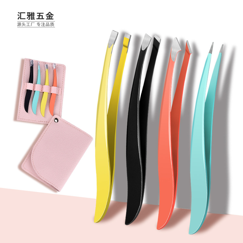 Fabricante en stock COLOR DE ACERO INOXIDABLE plana oblicua ceja clip punta depilación pinzas barba tirando herramienta belleza traje