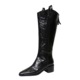 236-1 Retro Hand Grip Pattern Style Long Boots Women's Boots Coarse Heel Middle Heel Pointed Knight Boots Tall Boots