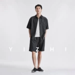亦止撞色格纹翻边短袖衬衫套装男夏季老钱风宽松休闲短裤懒人套装