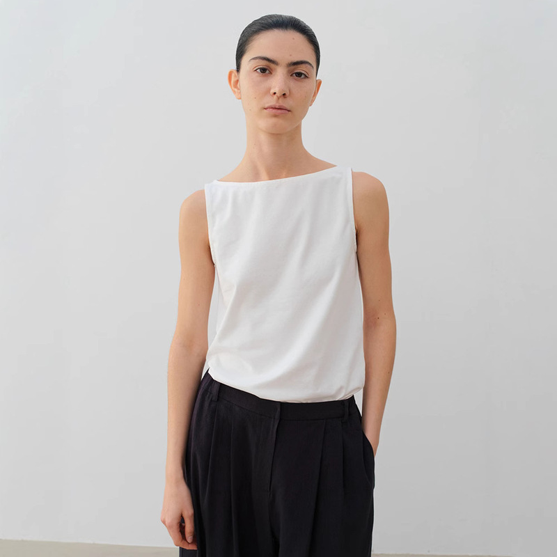 In-Stock Moia Sleeveless Tank Top T-Shirt for Women, Summer Solid Color Simple Boat Neck Inner Wear Camisole