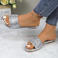 D 15118 Low Heel Glitter Flat Sandals ��Ƭƽ����Ь �羳