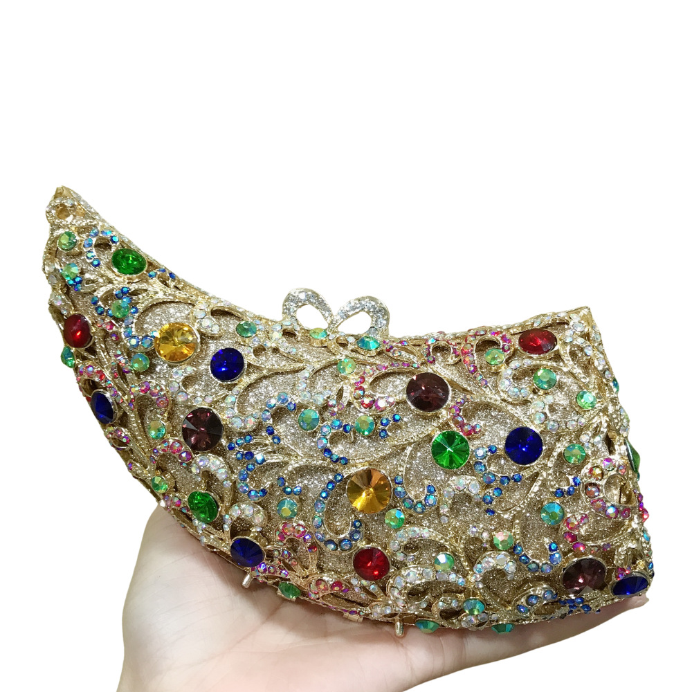Túi clutch nữ cầm tay dự tiệc đính đá kim cương phong cách châu Âu — Màu vàng nhạt, Màu hồng vàng kim, Đế vàng kim cương, Màu bạc
