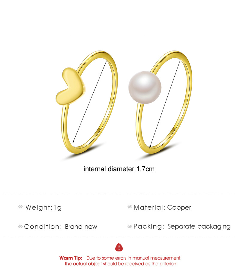 Sweet Heart Shape Imitation Pearl Copper Rings Plating Copper Rings