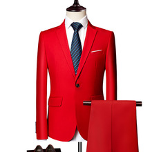 男士商务休闲西装套装西服套装大红色两件套QT3002-522两件套-130