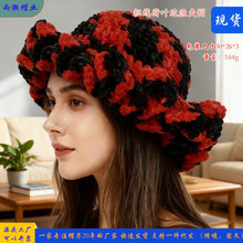 外贸百搭时尚跨境新款手工针织帽冰条可爱甜美荷叶边帽保暖渔夫帽