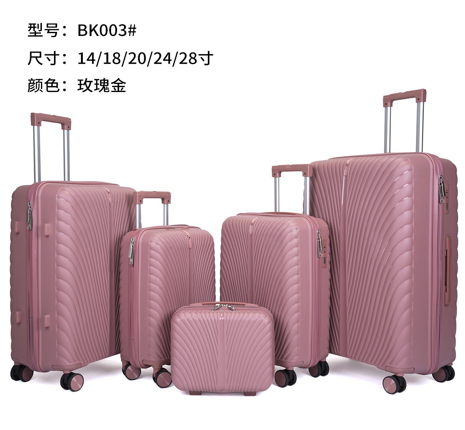 Procesamiento personalizado de la fábrica de maletas PP maleta de palanca de tracción cinco piezas conjunto de ruedas universales silenciosas maleta de contraseña