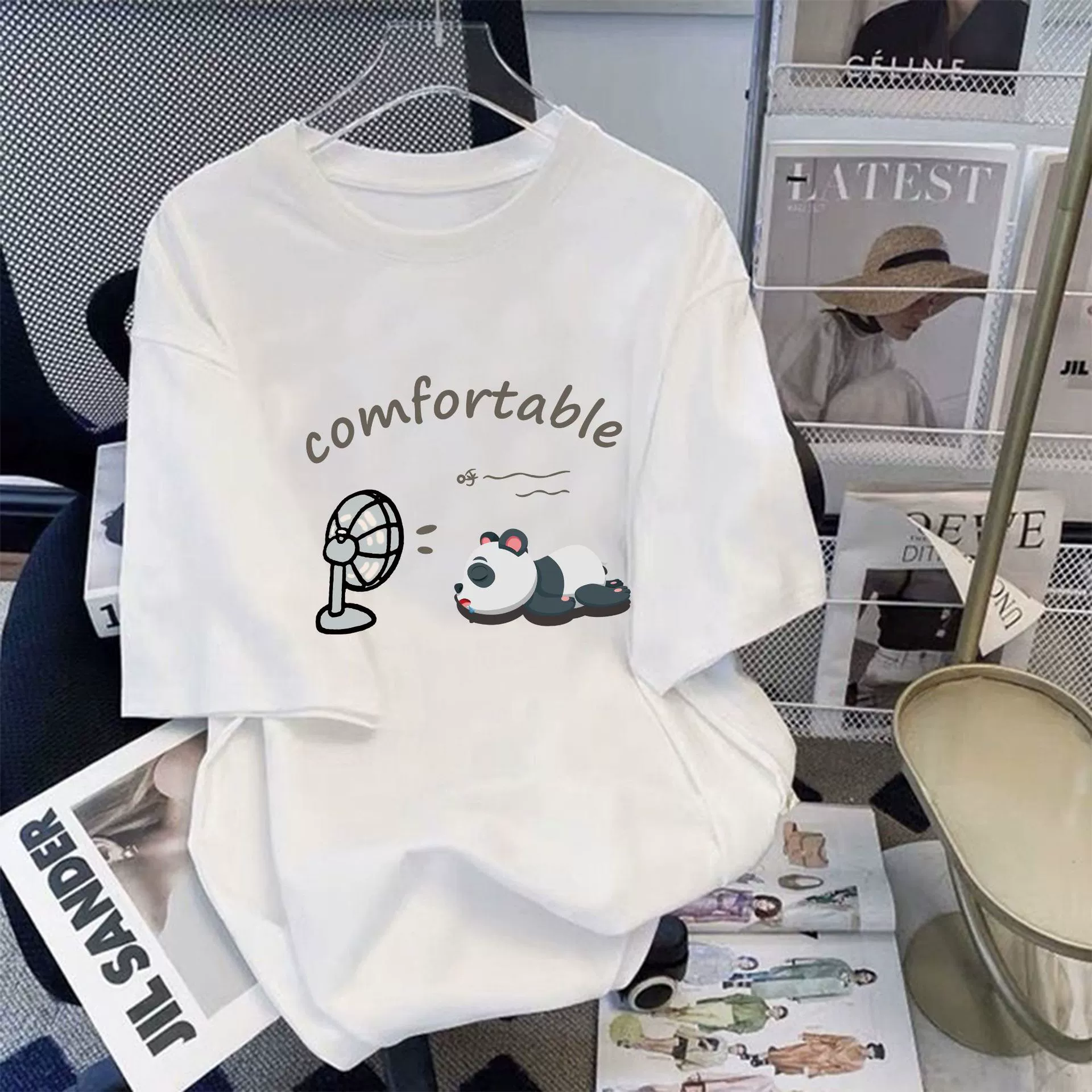 Плотная хлопковая Осенняя футболка с короткими рукавами в стиле американской панды, модная пара, Свободный Топ больших размеров для женщин