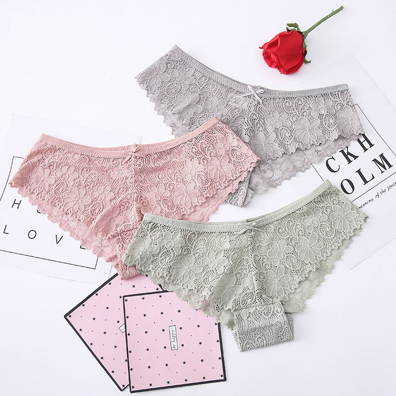 Cross-border exclusive for women's lace sexy low waist lace foreign trade triangle plus size ice silk seamless underwear women's pure desire