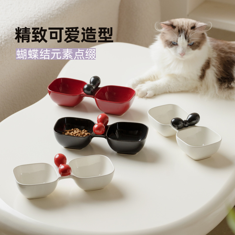 Cerámica cachorro tazón para gatos tazón para gatos tazón para mascotas tazón de agua tazón para bocadillos enlatados tazón doble en uno