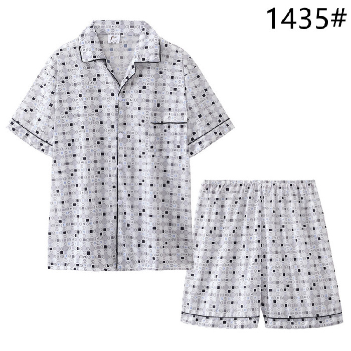 Pijamas de verano pantalones cortos de manga corta para jóvenes de los hombres conjunto de dos piezas simple cuadros sueltos de mediana edad y ancianos ropa para el hogar casual más tamaño