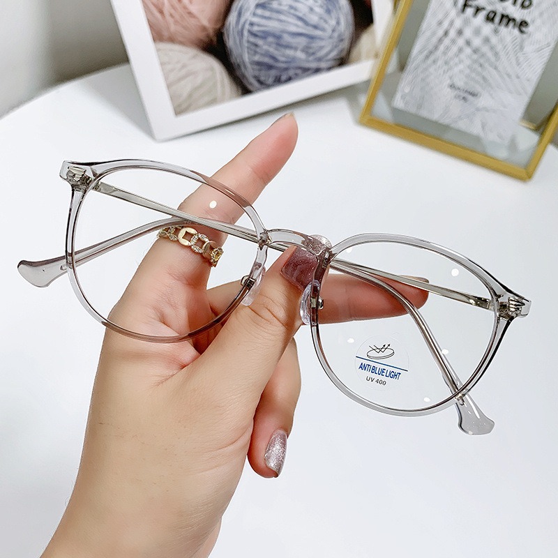 Korean new plain white ultra light frame anti-blue tr90 small round frame literary frame female flat light mirror