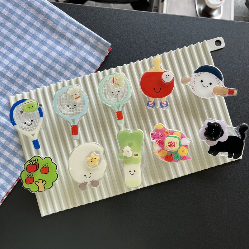 Baseball Head Ins Cartoon Cute Racket Back Sticker Shell Glue Lazy Stand Suitable for Telescopic Folding Sweet