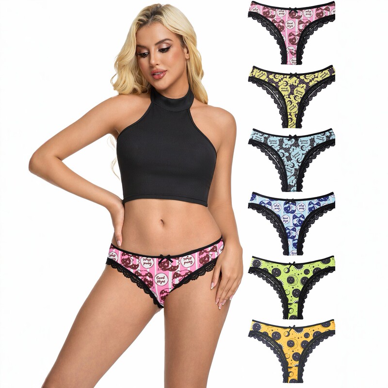 Amazon Cross-Border Women's Printed Thong Comfortable Breathable Briefs with Star, Moon, and Sun Patterns Fashionable Style