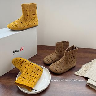 2025 Early Autumn New Kidsren's Sandals Fashionable British Style Cut Out Breathable Girls' Hole Boots Genuine Leather Boots