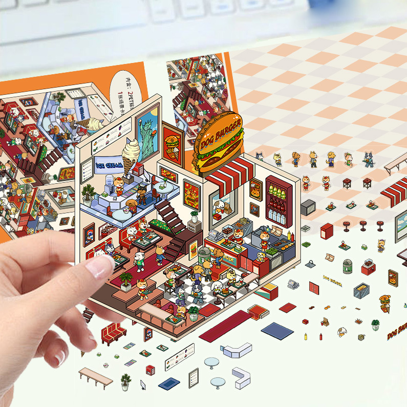 3D 立体ステッカークリエイティブシーン漫画ステッカーミニチュアシーンペット透明キャビン減圧ハンドブックステッカー|undefined