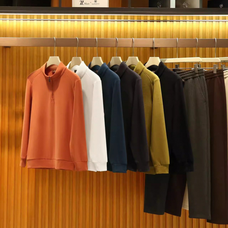 High-End Capsule Series Silk Wool Spring and Autumn Men's Old Money Style Half-Zip Sweatshirt Base Shirt