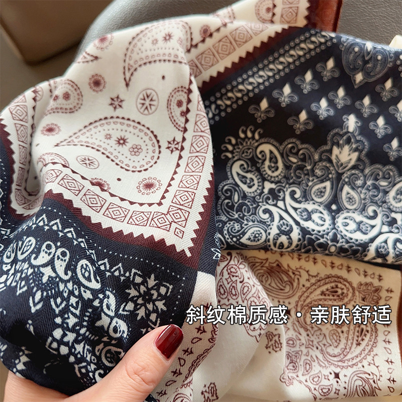 カシューフラワーステッチコットンとリネンの小さな正方形のスカーフ、女性の春夏の気質、シャツスーツのスカーフ、ファッショナブルなウエストスカーフ|undefined