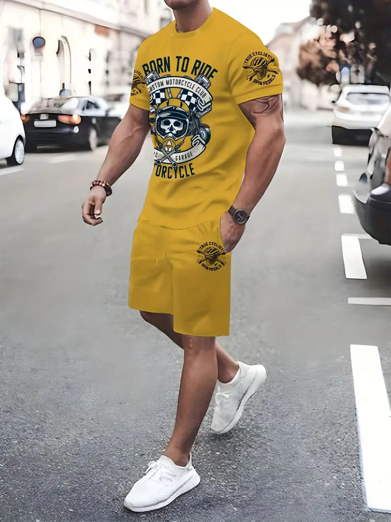Zweiteiliges Sommer-Bekleidungsset für Herren: Locker sitzendes, dünnes Kurzarmhemd und Shorts in Übergröße (Mingshi)_voghion.com