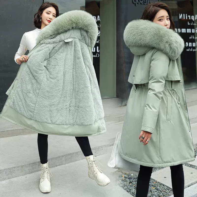 Winter long down jacket with down, warm brace, mid-length, plus size