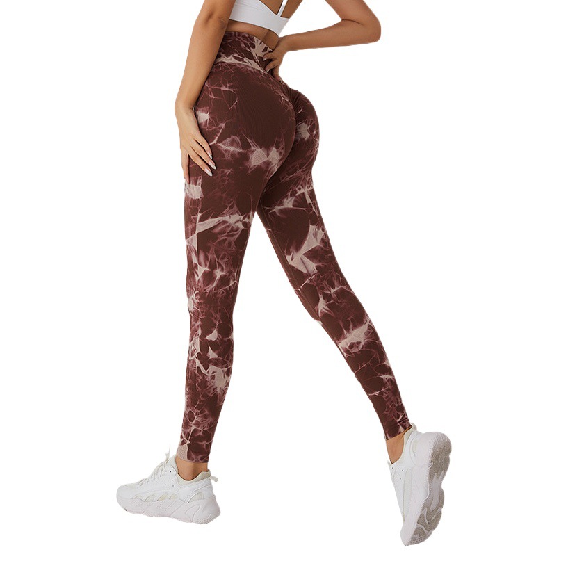 Pantalones de yoga teñidos sin costuras transfronterizos europeos y americanos pantalones de cadera de melocotón sexy para mujer Pantalones de fitness deportivos de melocotón de secado rápido