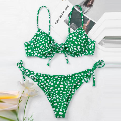 Sexy one-piece nylon Lycra bikini women's swimsuit in European and American style polka dot braided string triangle briefs swimsuit 2025