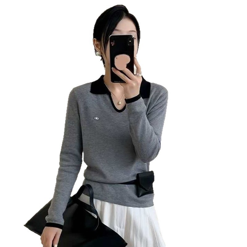 韩系减龄学院风针织衫撞色Polo领简约时尚百搭上衣女装毛织衫工厂|undefined