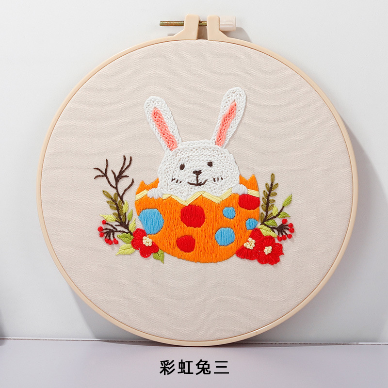 Original nuevo hecho a mano DIY Kit de bordado material paquete Arco Iris conejo Pascua huevo costura traje