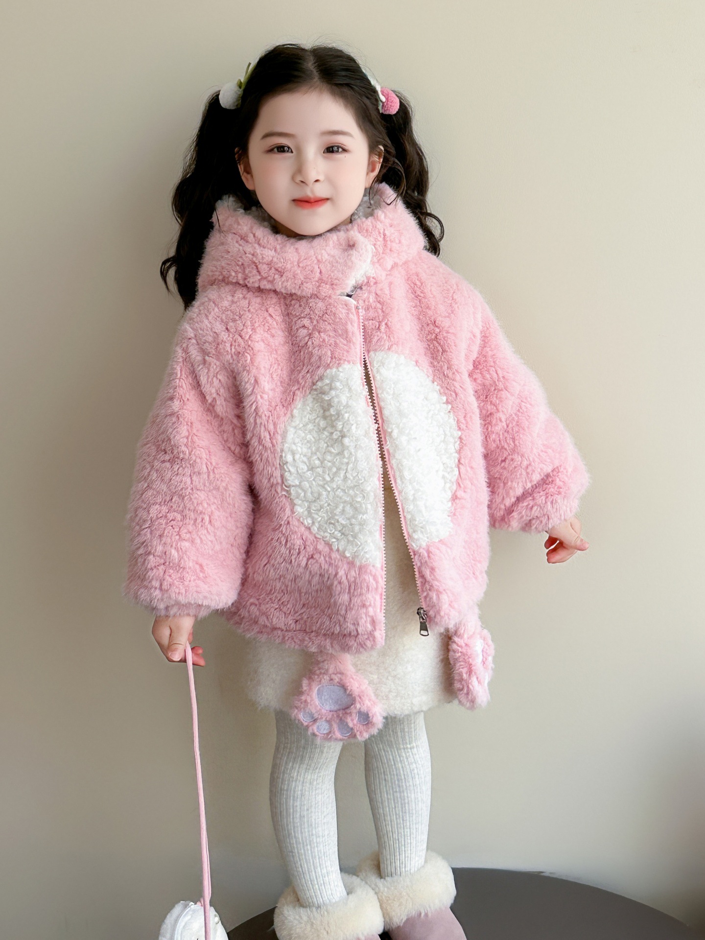 Niñas más abrigo de terciopelo otoño y invierno 2025 nuevo estilo coreano bebé femenino engrosado suéter de lana de aire extranjero ropa de invierno de algodón para niños