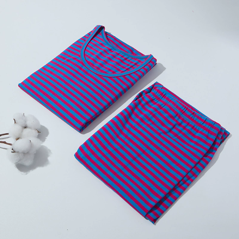 Женские осенние топы и брюки в полоску из лайкры и хлопка, эластичная основа с круглым вырезом и длинными рукавами, плотно прилегающий базовый слой для мам среднего и пожилого возраста.