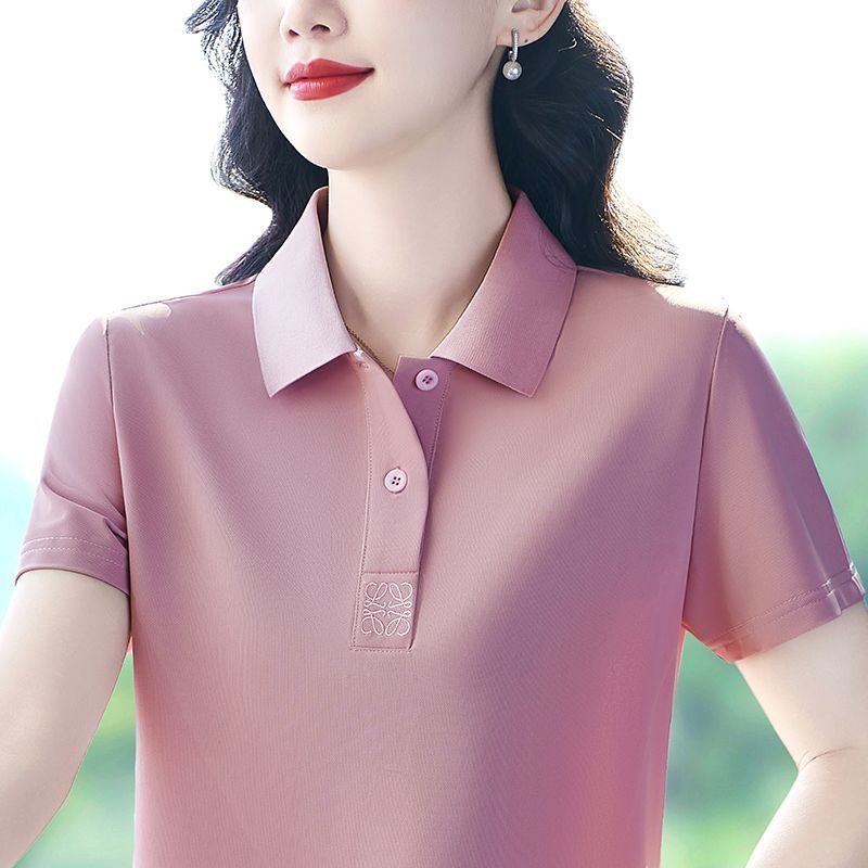 New summer fashion pure cotton women's high-end T-shirt with collar, stylish polo shirt, slimming top.