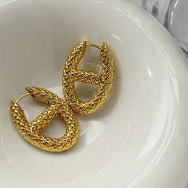 欧美跨境黄铜24K金属风猪鼻子耳环气质轻奢高质量耳环批发女百搭