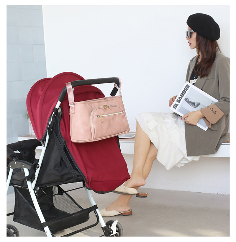 Pink PU Leather Stroller Bag