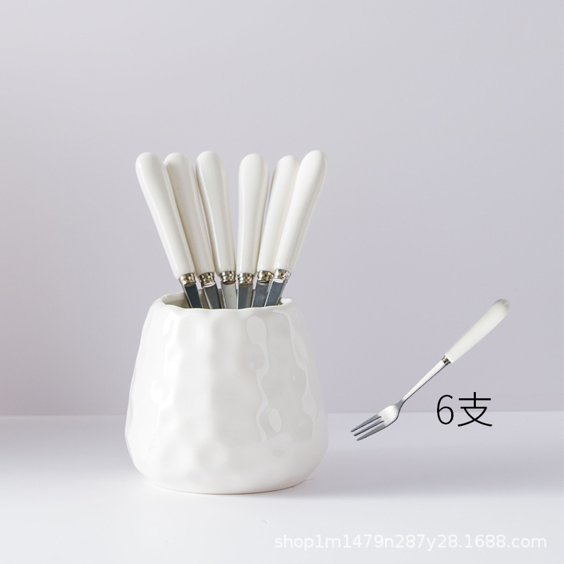 Creativo lindo Tenedor de fruta de cerámica de acero inoxidable palo de fruta Tenedor de postre de los niños del hogar pequeño tenedor traje de comer fruta