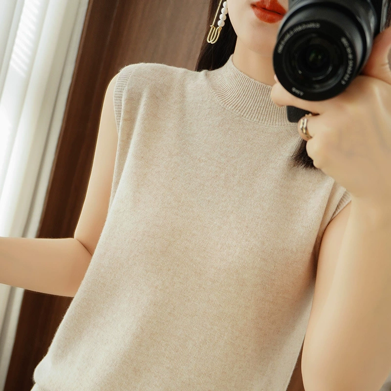 Женский короткий свободный пуловер-жилет без рукавов с полугольфом, трикотажная базовая рубашка, новинка 2025 года, осенне-зимняя одежда