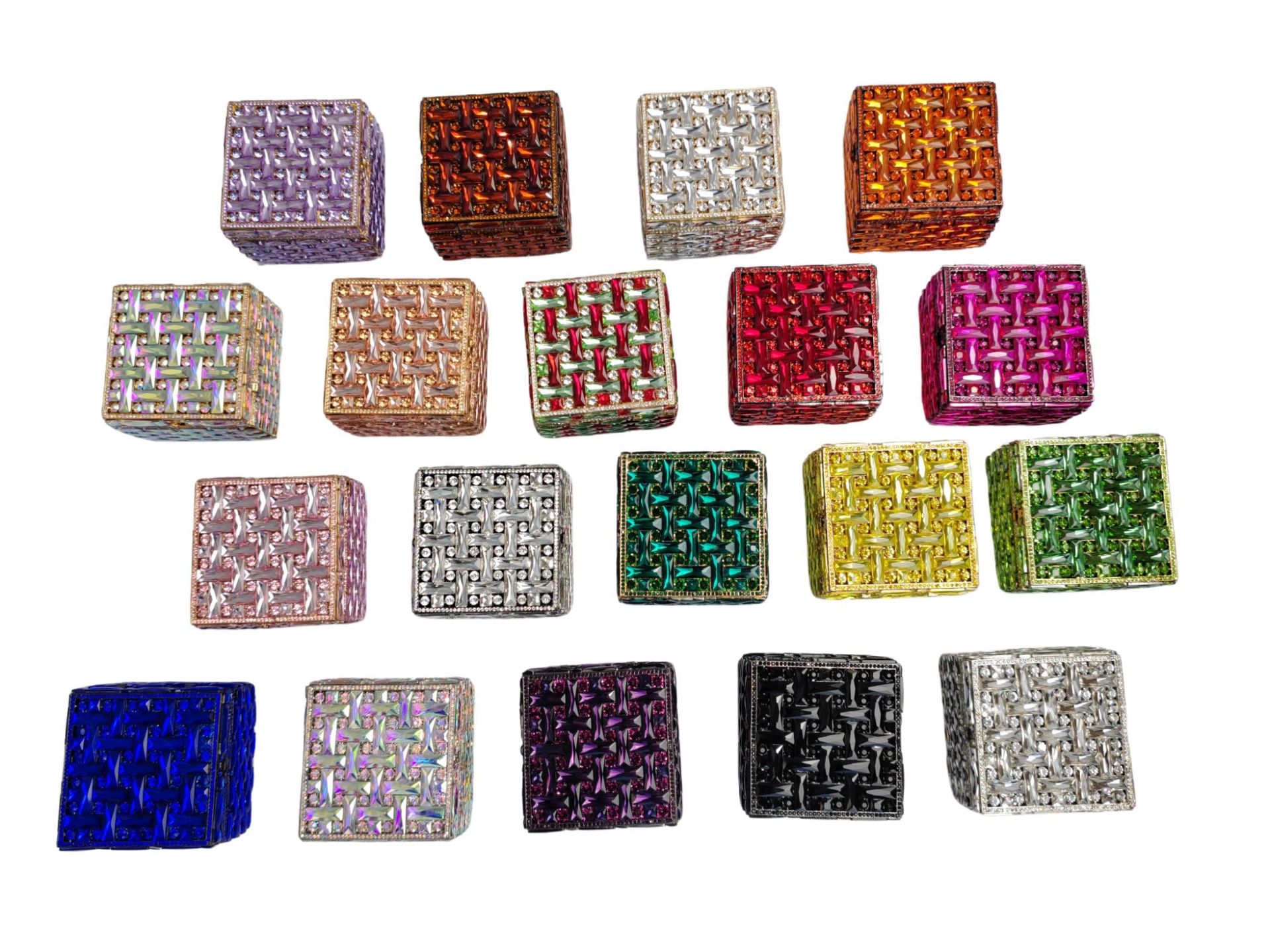Túi clutch nữ đính kim cương dáng hộp vuông nhỏ dự tiệc — Nền vàng kim cương trắng, Vàng AB, Bạc AB, Màu bạc chi tiết 23