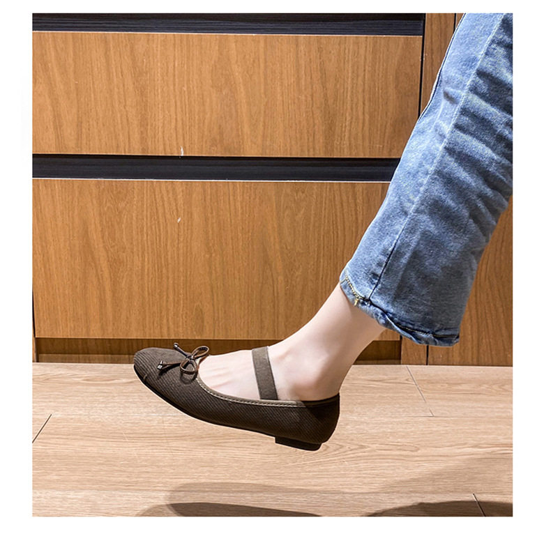 Giày búp bê nữ Mary Jane đế bằng mũi tròn thắt nơ, quai thun co giãn, gót thấp 1–3 cm — Màu nâu, Màu đen chi tiết 21