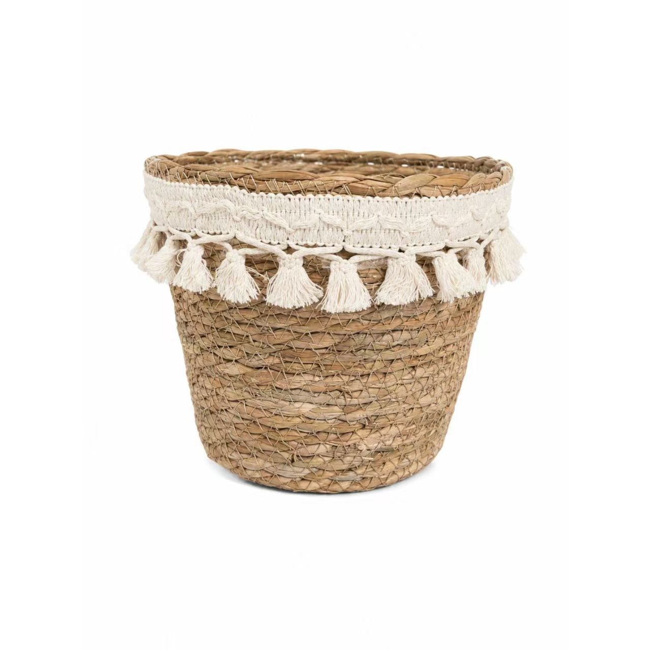 Cesta de flores tejida a mano de fibras naturales y ratán, impermeable, para sala de estar