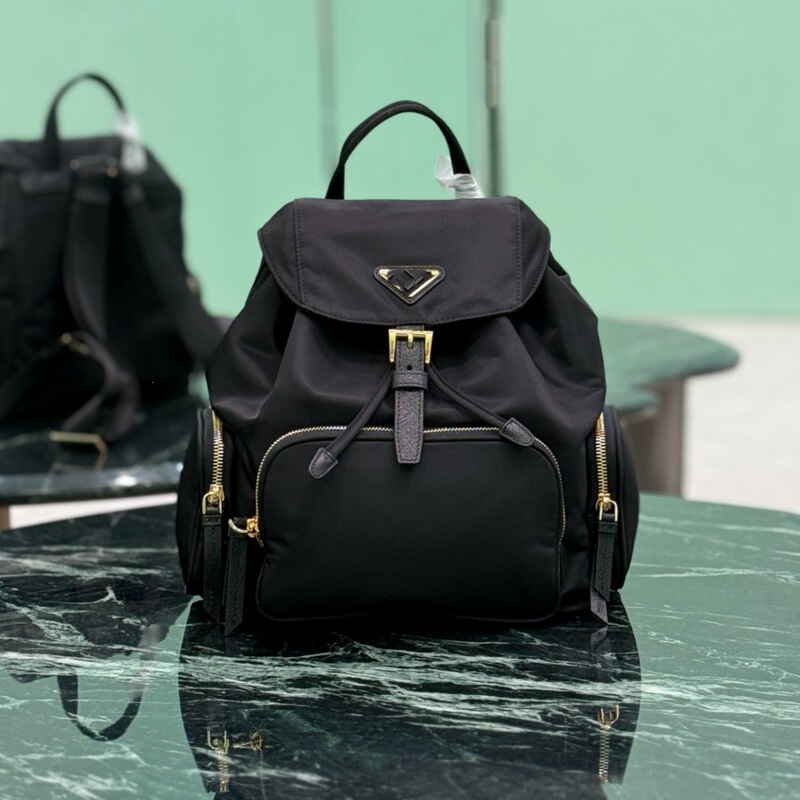 Recycled Nylon Multi-Zipper Women's Drawstring Backpack Waterproof Parachute Fabric Large Capacity Commuting Travel School Bag
