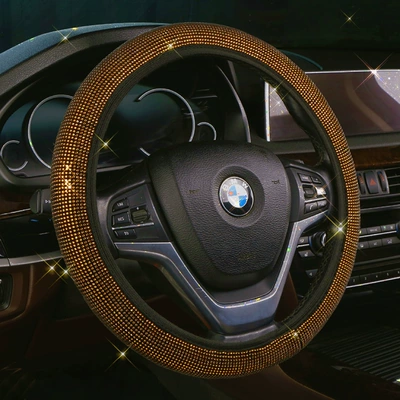 Rhinestone elastic no inner ring car steering wheel cover hot drilling four seasons handle cover cross-border Amazon Diamond steering wheel cover (Steering wheel cover) - gold-34cm-39cm