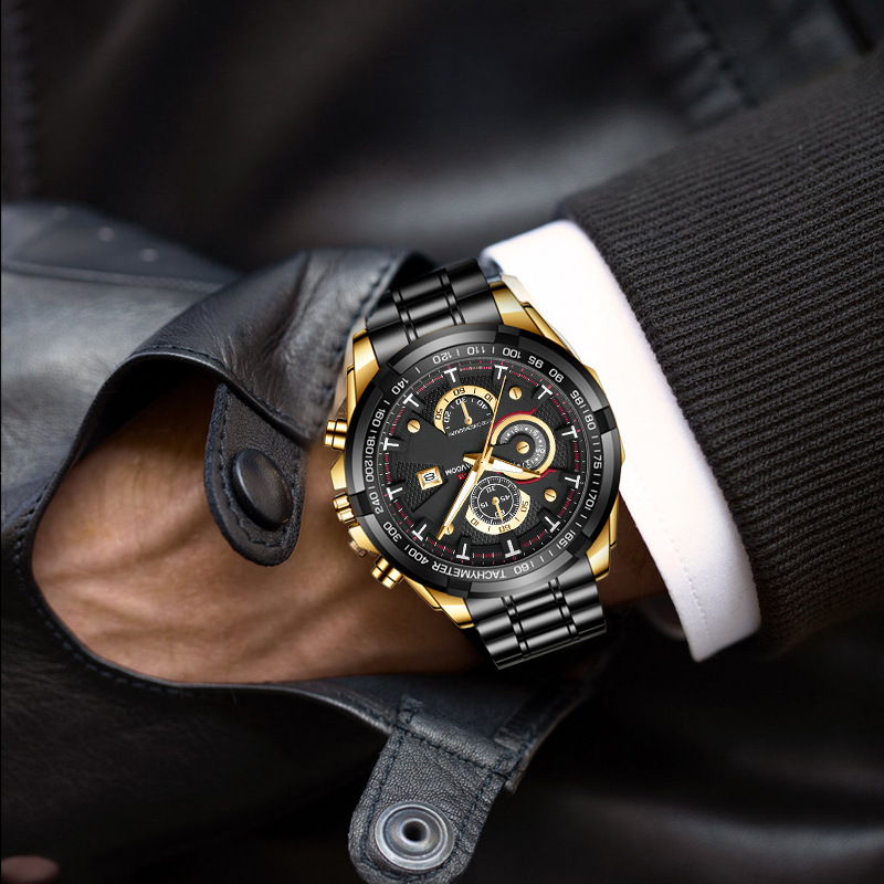 VAVA VOOM 2323 nuevo calendario casual de negocios creativo falso movimiento de cuarzo de tres ojos reloj de correa de acero para hombre