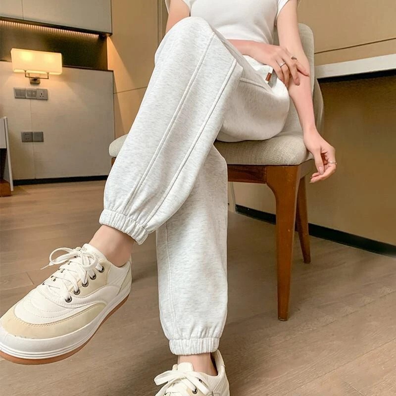 American Style Women's Sweatpants Spring and Autumn 2025 New Gray Straight Loose Jogger Casual Thickened Fleece Wide-Leg Sweatpants