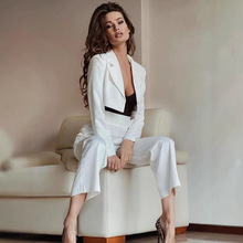 2022秋款高端欧美女装时尚套装女露脐小西装修身休闲裤两件套外贸